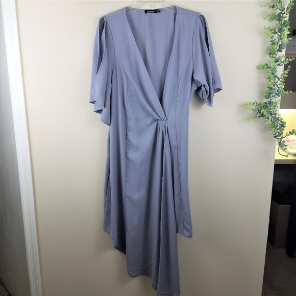 Boohoo Light Gray Wrap Dress - Picture 4 of 6